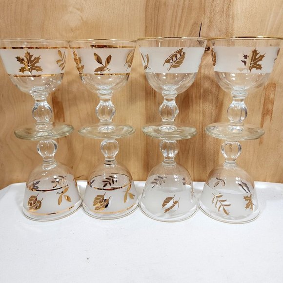 11 pc Libbey Golden Foliage Frosted Cocktail Glasses vintage mixed design wear - Picture 8 of 12